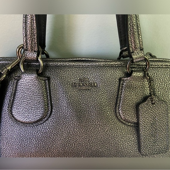 COACH Nolita Gunmetal Metallic Pebble Leather Satchel Shoulder Bag Excellent - Picture 7 of 13